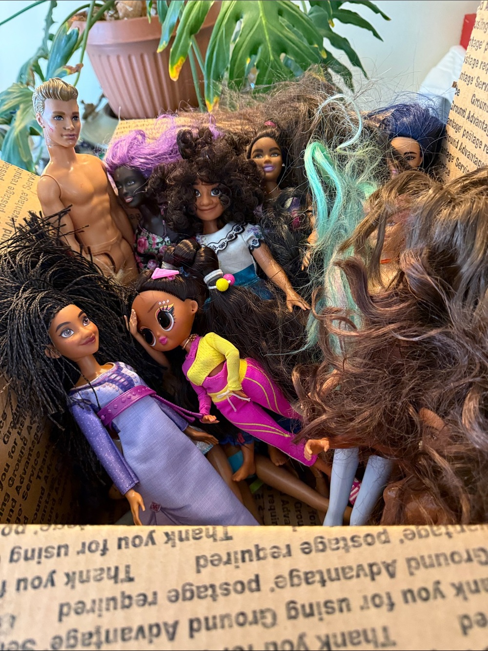 18 Disney, Barbie, Mattel Dolls Assortment with Purple, Blue, Pink Black Accents